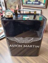 Aston Martin metal petrol can. {33 cm H x 23 cm W x 14 cm D}.