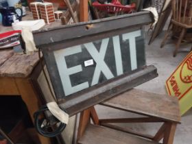 1930's metal and glass light up Exit sign. {33 cm H x 57 cm W}.