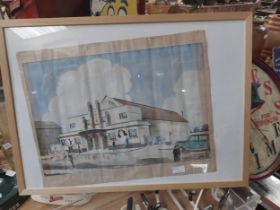 Framed watercolour of Architect's impression of The Magnet Cinema Monaghan by H Moyston 1938. {53 cm