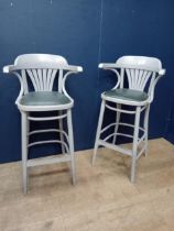 Pair of grey Bentwood high stools