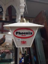 Phoenix, Guinness and Harp Perspex and metal light up advertising lantern. {34 cm H x 29 cm W x 29