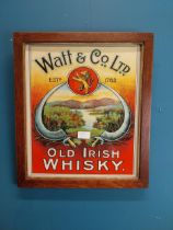 Watt and Co Old Irish Whiskey framed advertising print. {46 cm H x 40 cm W}.