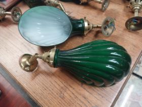 Pair of 1930's brass stage lights with green glass shades originally from The Savoy Cinema Limerick.