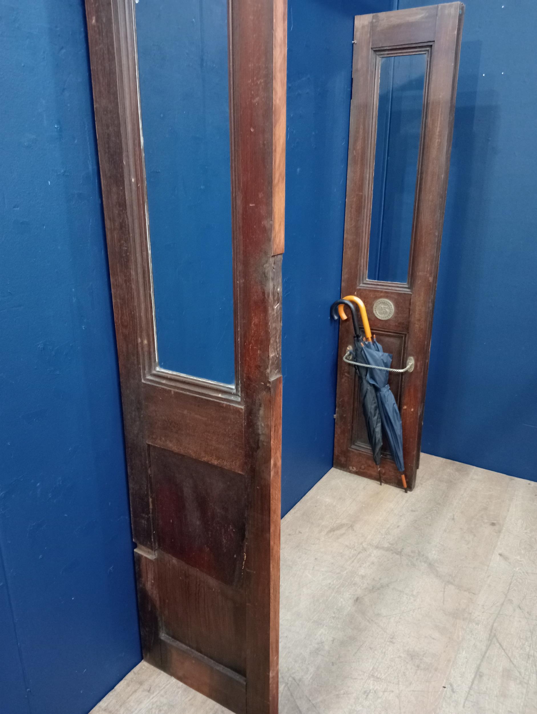 Pair of wooden carriage dividers with glazed panels and brass numbers 47-23 {Each H 185cm x W 5cm - Image 6 of 6