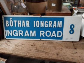 Ingram Road bi-lingual alloy road sign. {26 cm H x 81 cm W}.