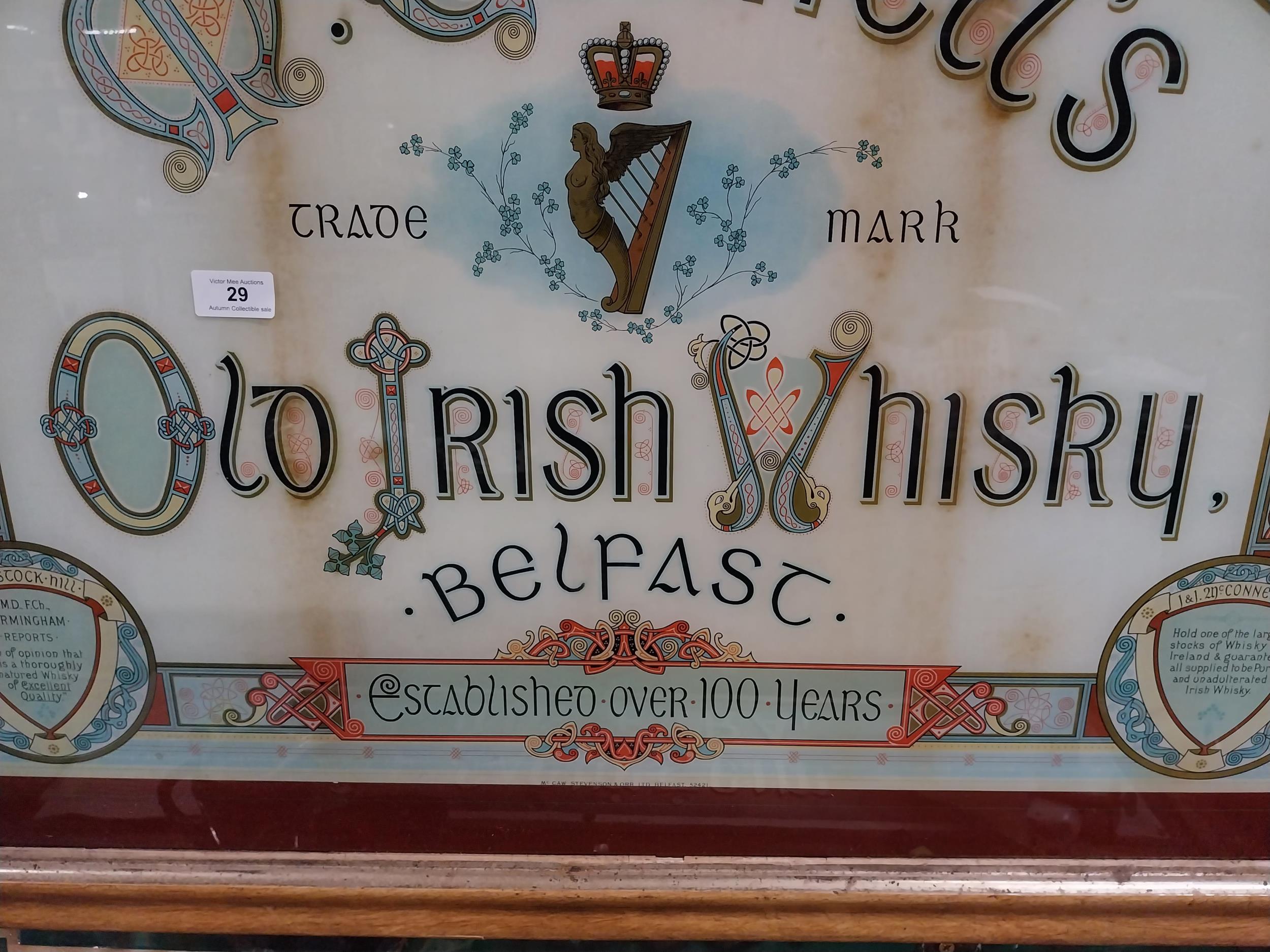 Rare late 19th C. McConnell's Old Irish Whiskey Belfast reverse painted glass advertising sign - Image 12 of 12