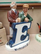 Worthington's Ale E ceramic Beswick advertising figural group. {24 cm H x 15 cm W x 5 cm D}.