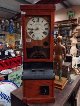 Early 20th. C. oak and metal British Rail Western Rail clock - in -clock- out clock, with original