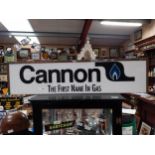 Cannon The First Name in Gas hanging light up advertising sign. {24 cm H x 95 cm W x 10 cm D}.
