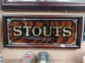 Stouts reverse painted glass advertising sign by Strenner and Sons Gray's Inn Road in wooden