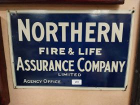 Northern Fire and Life Assurance Co Ltd tin plate wall advertisement. {32 cm H x 46 cm W}.