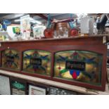 1970's mahogany bar divider with three leaded glass panels - Brady's Wines and Spirits. {62 cm H x