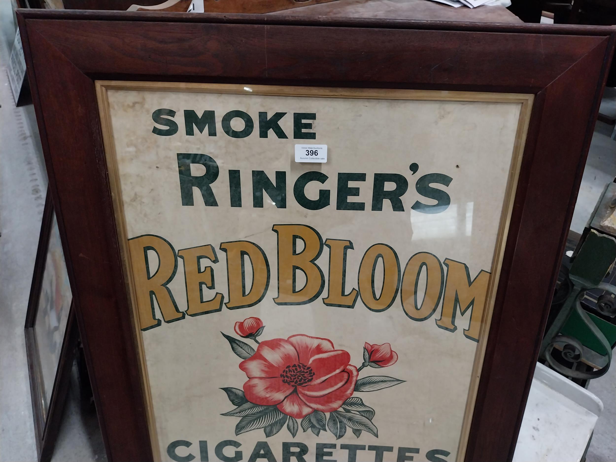 Framed Smoke Ringer's Red Bloom Cigarettes advertising showcard. {87 cm H x 64 cm W}. - Image 4 of 4