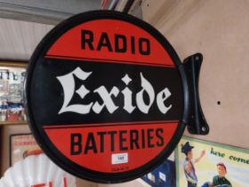 Radio Exide Batteries tin plate double sided advertising sign. {40 cm H x 42 cm W}.