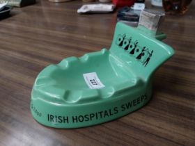 Irish Hospital Sweepstakes ceramic match holder and ashtray. {11 cm H x 12 cm W x 16 cm D}