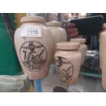 Two Virol Bone Marrow stoneware pots. {13 cm H x 9 cm Dia.} and {8 cm H x 5 cm Dia.}.
