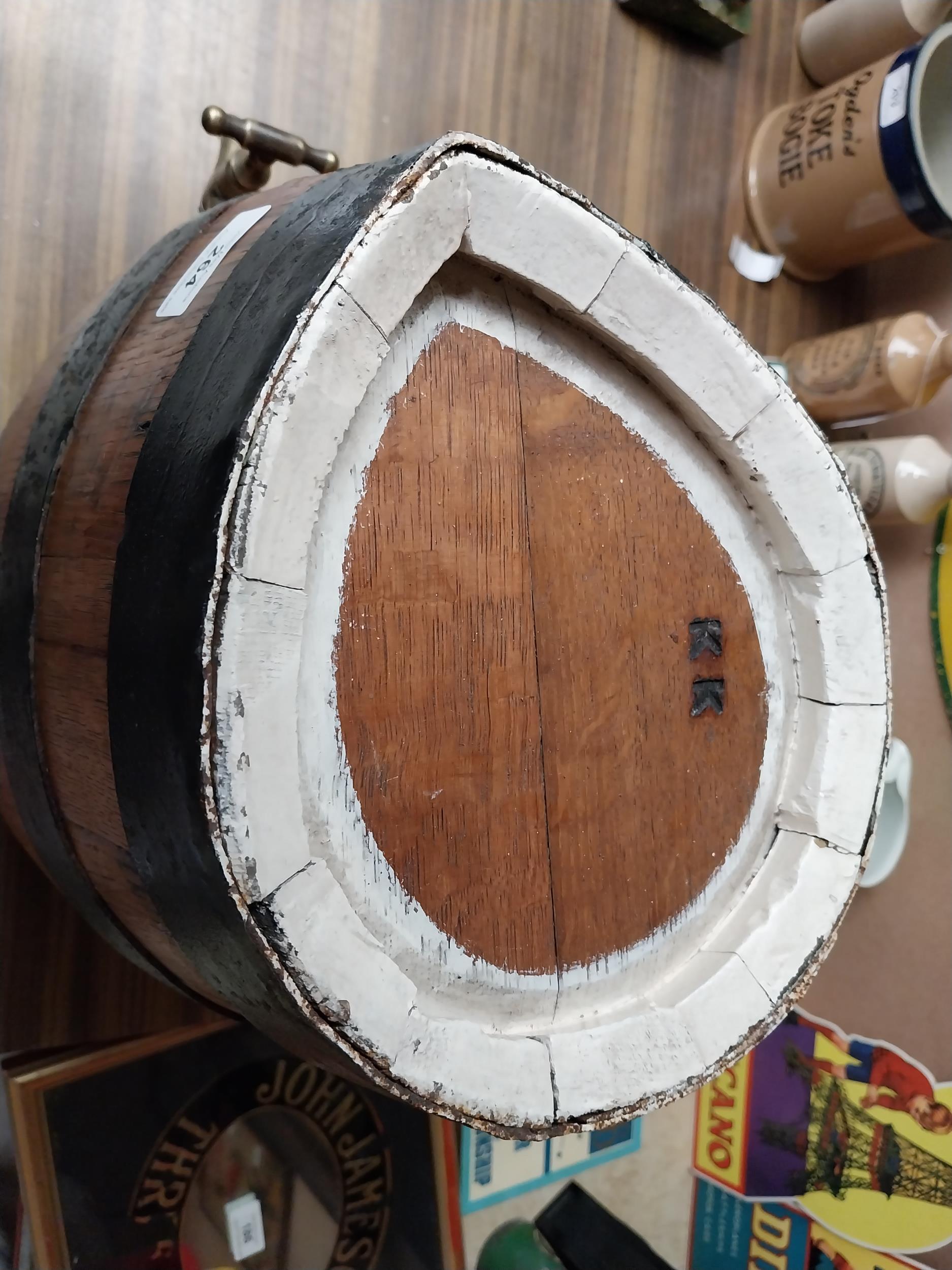 Unusual early 20th C. metal bound whiskey barrel. {42 cm H x 26 cm W x 36 cm D}. - Image 5 of 6