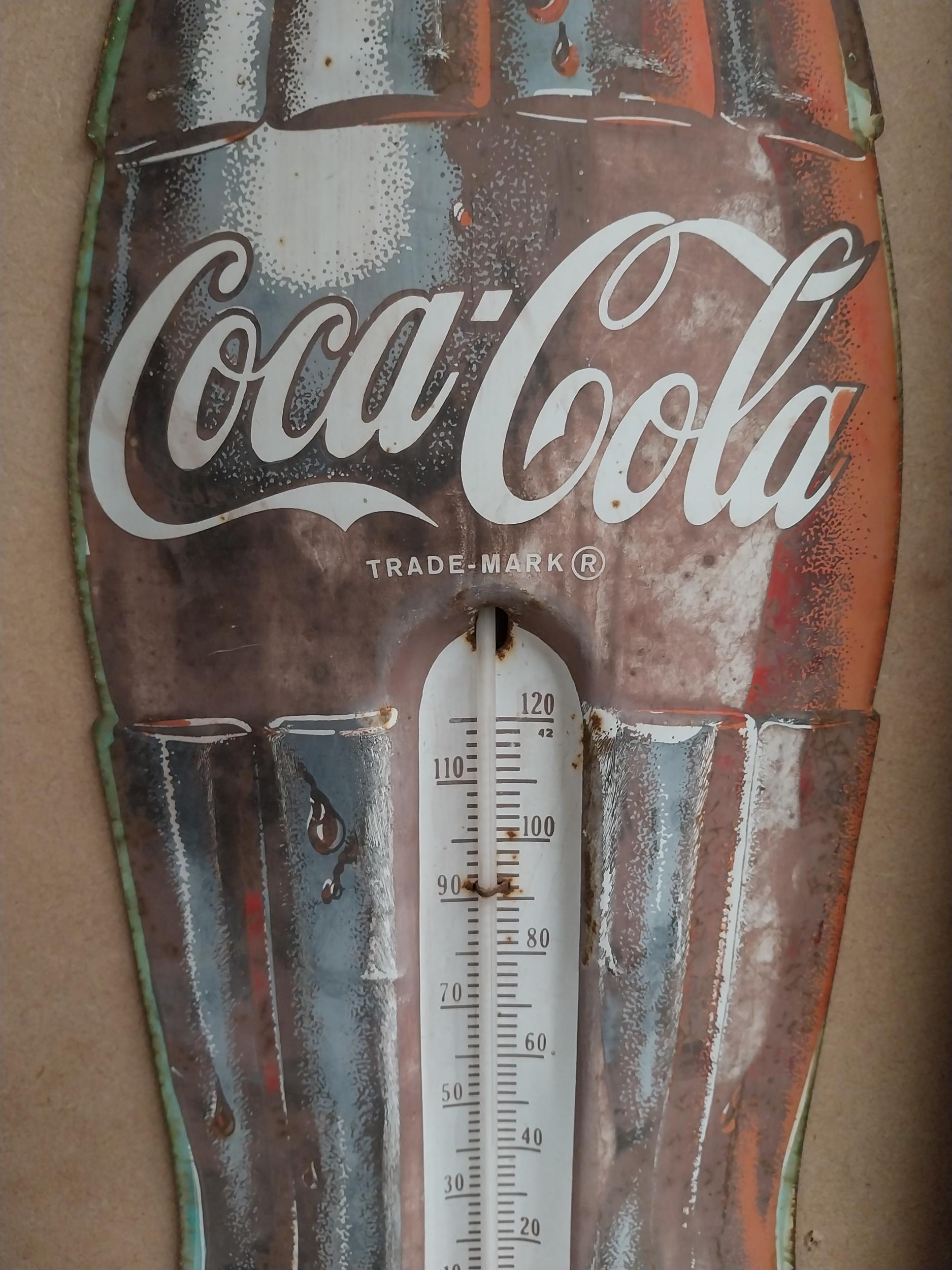 1970's Coca Cola tin plate thermometer in the form of a bottle. {74 cm H x 21 cm W}. - Image 4 of 5