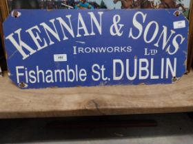 Kennan and Sons Fishamble Street Dublin tin plate sign. {25 cm H x 57 cm W}.