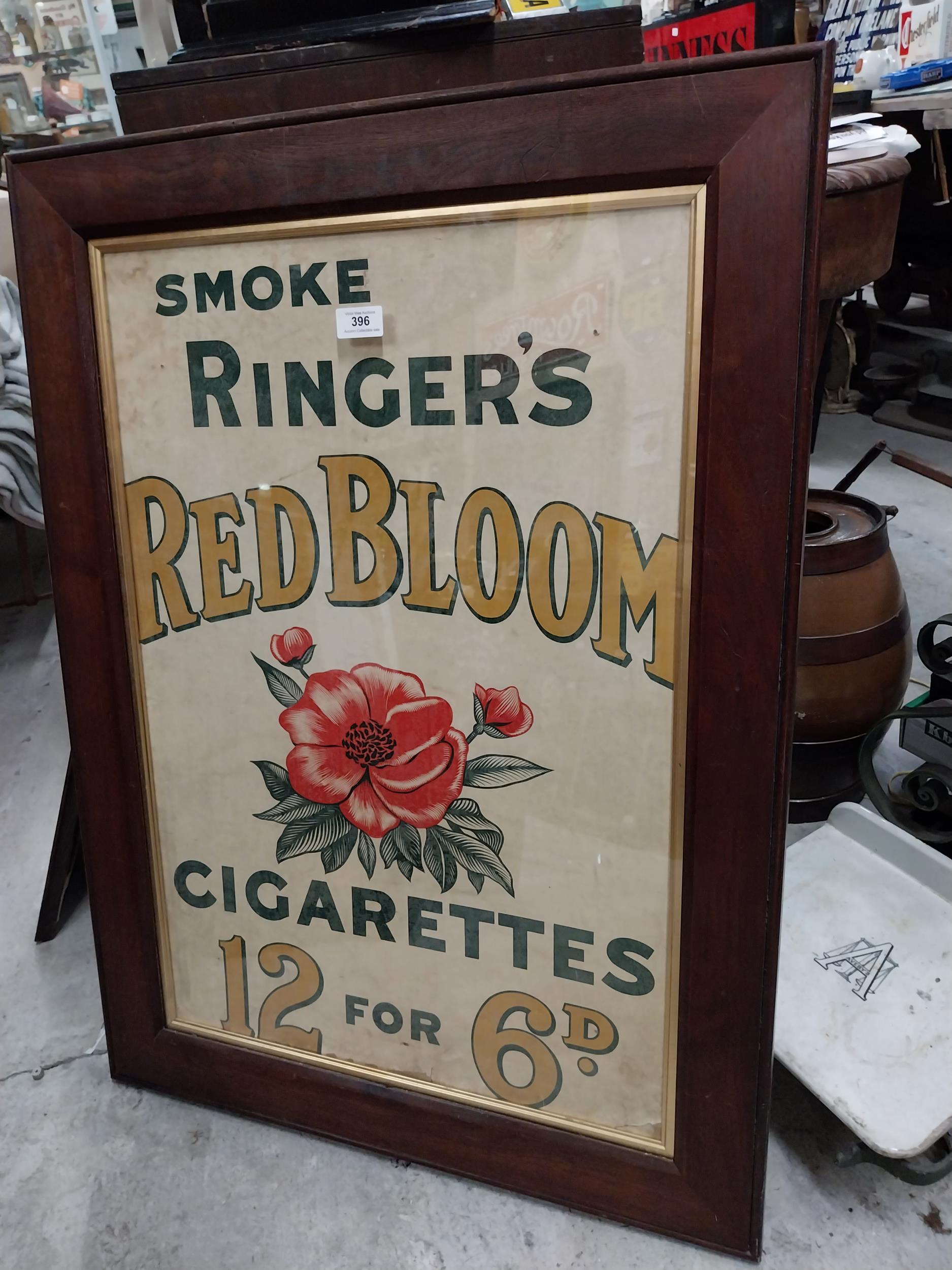 Framed Smoke Ringer's Red Bloom Cigarettes advertising showcard. {87 cm H x 64 cm W}. - Image 2 of 4