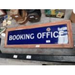 Booking Office framed enamel sign. {25 cm H x 76 cm W}.