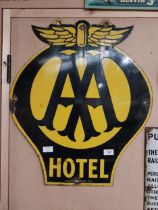 AA Hotel enamel double sided advertising sign. {64 cm H x 55 cm W}.