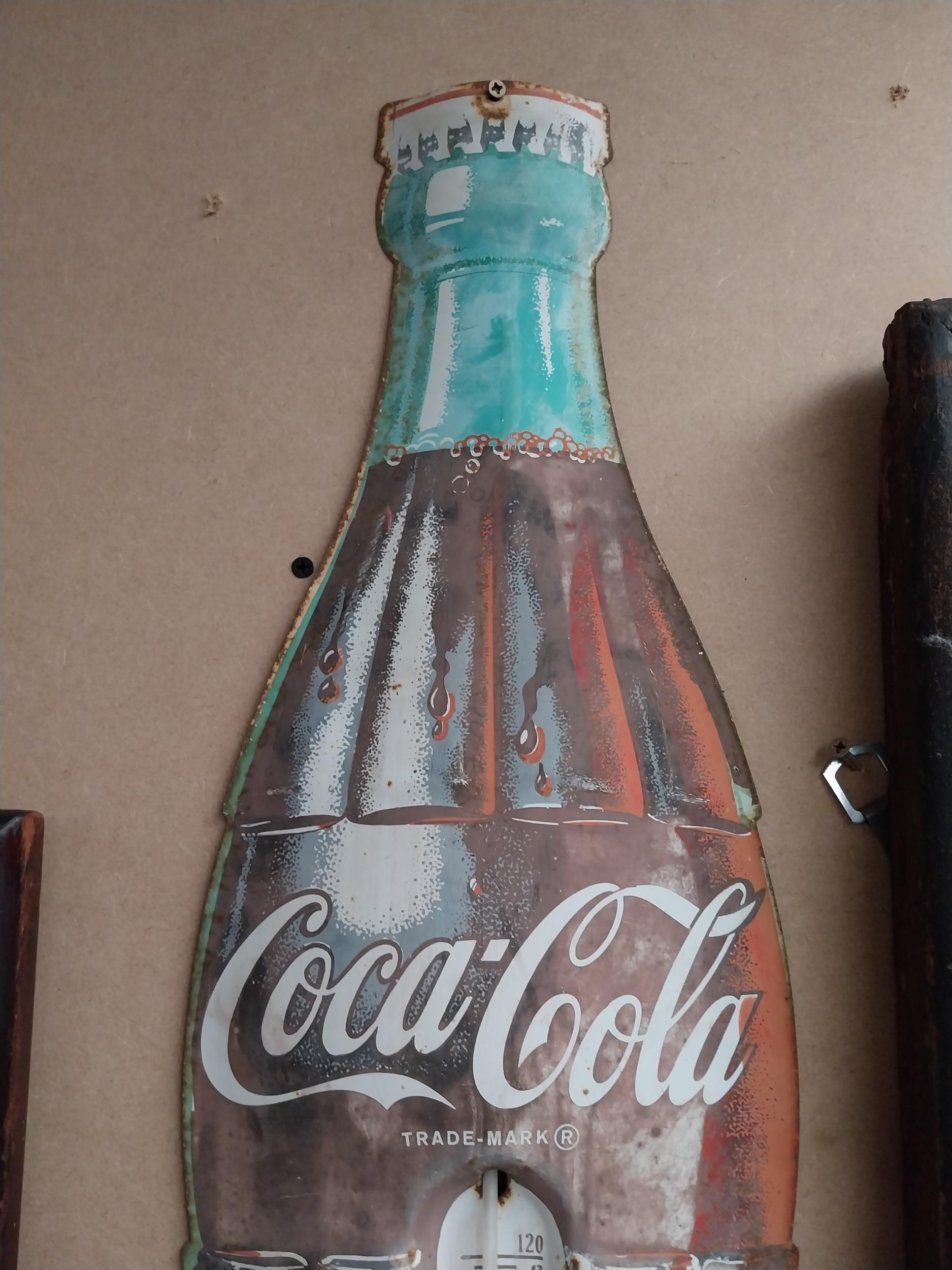 1970's Coca Cola tin plate thermometer in the form of a bottle. {74 cm H x 21 cm W}. - Image 5 of 5