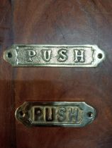 Pair of brass Push signs {H 4cm x W 11cm and H 3cm x W 14cm }.