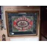 Hignett's genuine snuff framed advertising showcard {46cm H x 56cm W}.