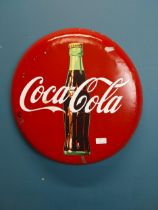 Coca Cola tin plate advertising sign. {50 cm Dia.}.