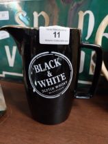 Bells Scotch Whiskey ceramic water jug {20 cm H x 16 cm W x 11 cm D} and Black and White Scotch