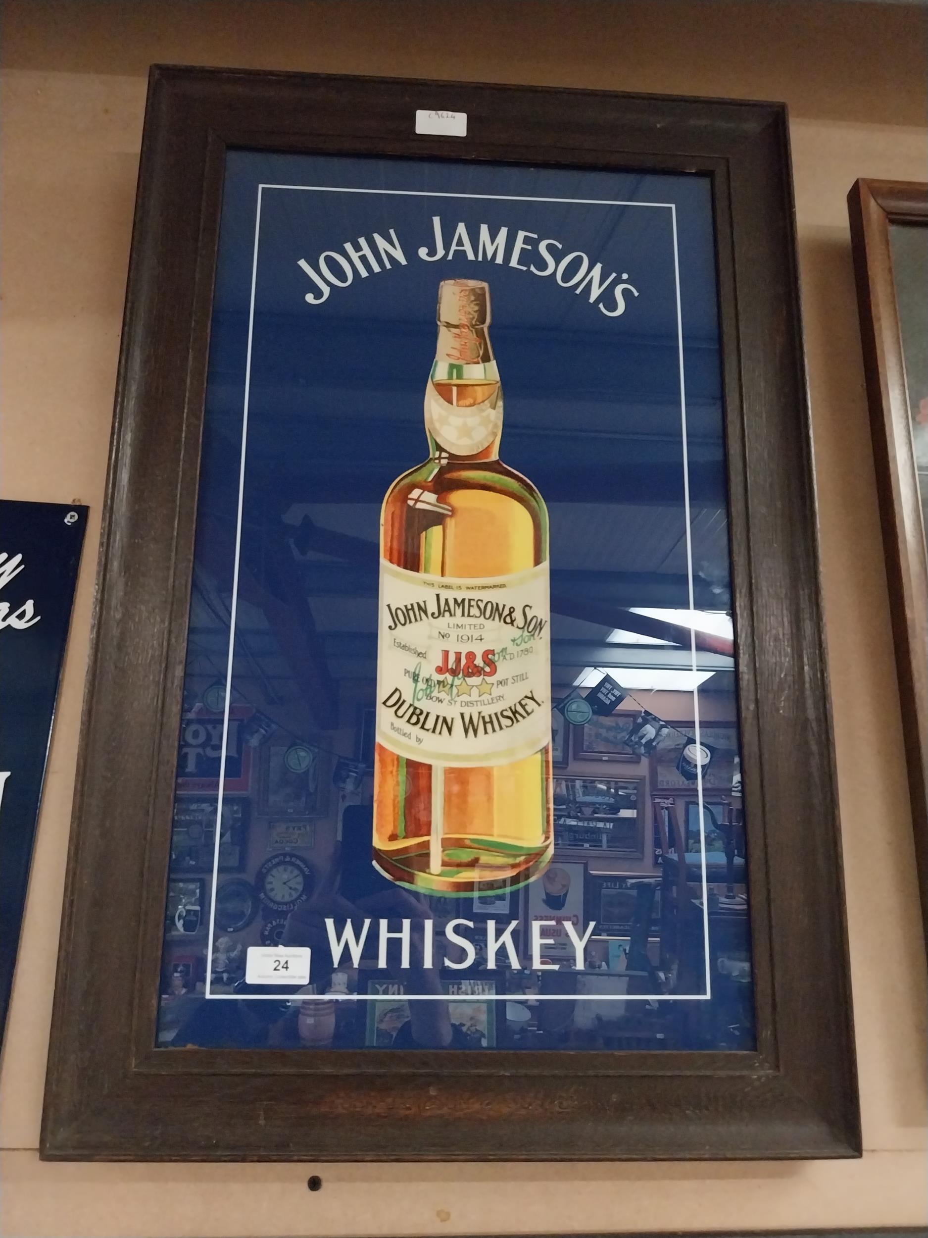 John Jameson's Whiskey print in stamped oak frame. {74 cm H x 49 cm W}.