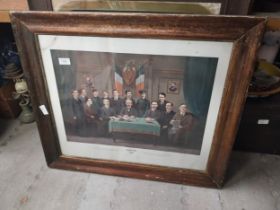Original coloured print of Easter 1916 Leaders signing Proclamation. {62 cm H x 72 cm W}.