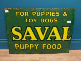 Saval Puppy Food for puppies and toy dogs enamel advertising sign. {32 cm H x 71 cm W}.