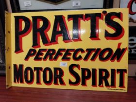 Pratt's Perfection Motor oil enamel double sided advertising sign. {40 cm H x 50 cm W}.