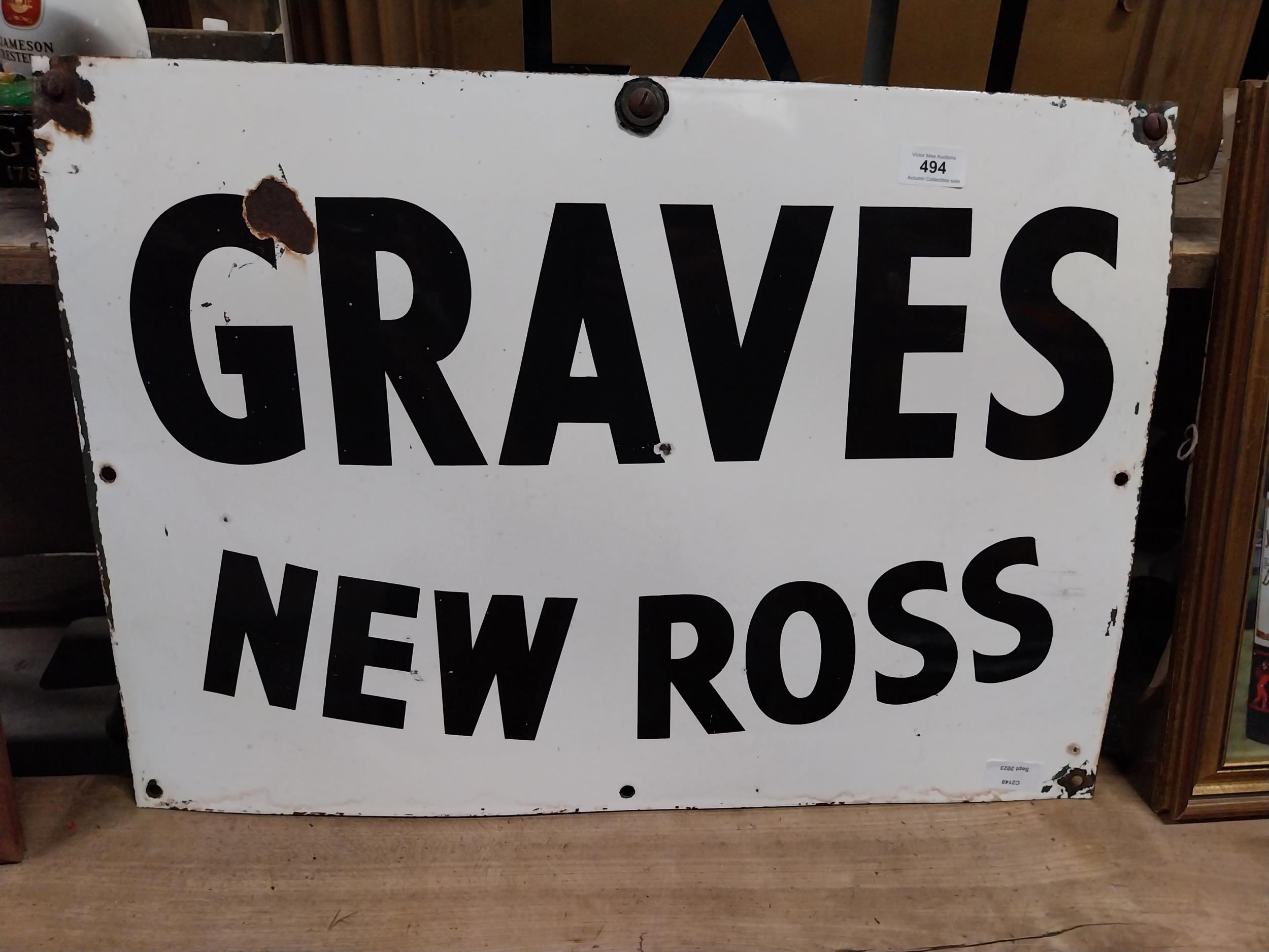 Graves of New Ross enamel sign. {44 cm H x 61 cm W}.