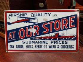 Airship Quality at our Stores enamel advertising sign. {22 cm H x 38 cm W}.