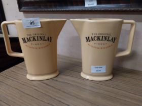 Two Mackinlay Scotch Whiskey Wade pottery ceramic advertising water jugs. {16 cm H x 16 cm W x 7