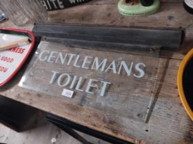 1930's Gentleman Toilets brass and metal hanging sign. {28 cm H x 57 cm W}