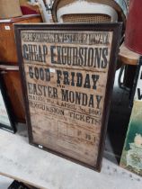 Cheap Excursions Good Friday Easter Monday 1899 black and white framed print. {94 cm H x 64 cm W}.