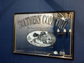 Southern Comfort framed advertising mirror {H 60cm x W 85cm }.