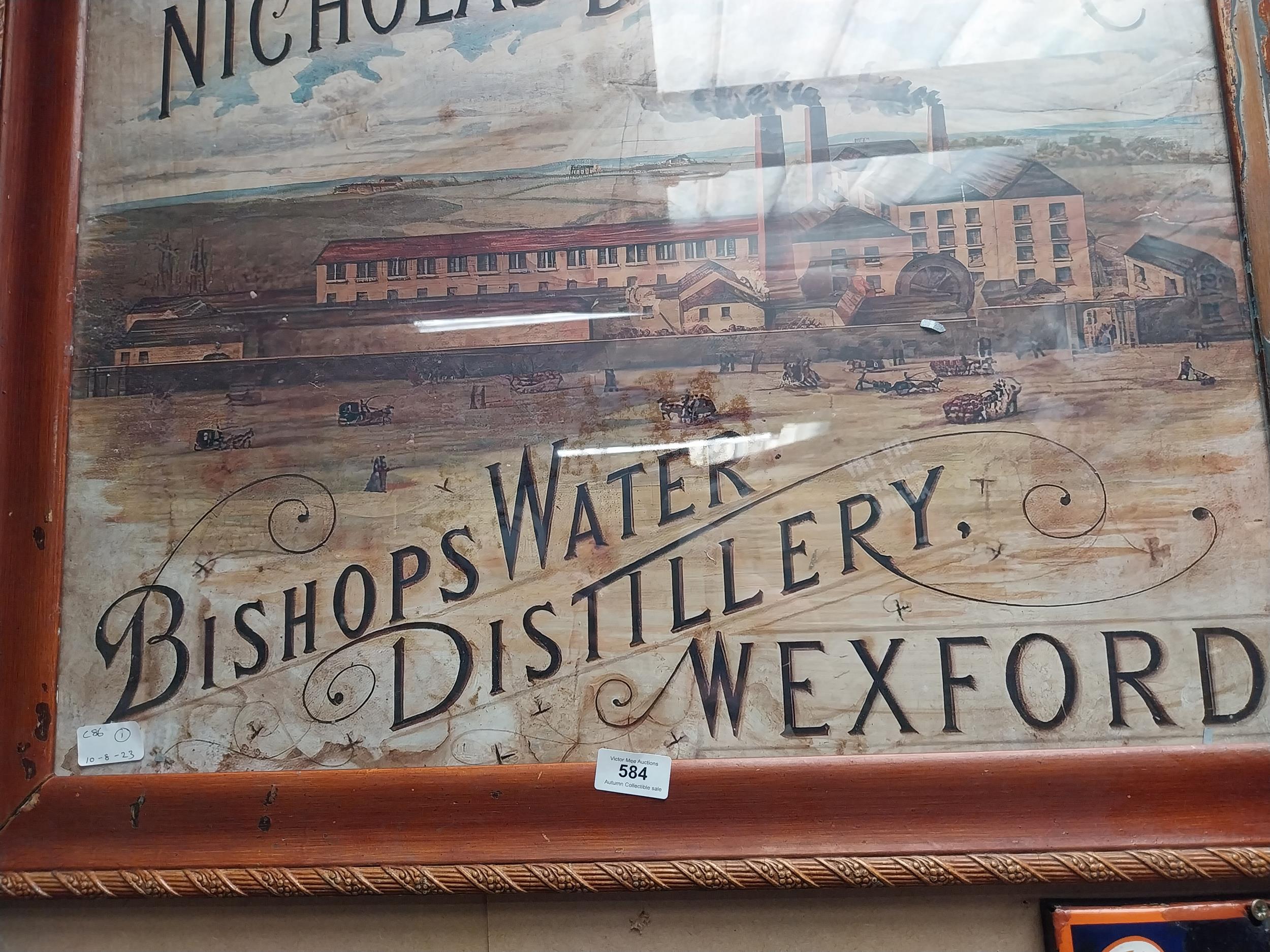 Nicholas Deveraux and Co Bishops water Distillery Wexford framed advertising print. {64 cm H x 76 cm - Image 2 of 3