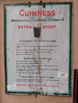 Guinness Memorandum For Retail Bottlers of Extra Stout tin plate sign. {38 cm H x 28 cm W}.