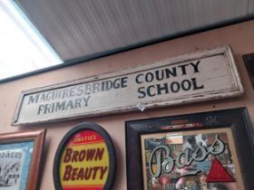 Painted Wood Framed Maguiresbridge County Primary School sign {23 cm H x 106 cm W}.