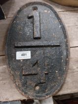 Cast iron oval railway 1/4 mile plaque. {27 cm H x 18 cm W}.