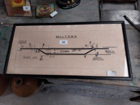 Milltown Tuam Claremorris framed points indicator map. {27 cm H x 55 cm W}.