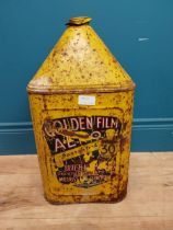 Golden Film Aero metal haystack oil can. {50 cm H x 24 cm W x 24 cm D}.