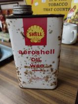 1970's Shell Aeroshell oil can. {21 cm H x 12 cm W x 6 cm D}.