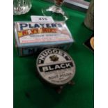 Player's Navy Mixture Tobacco box {3 cm H x 9 cm W x 5 cm D} with contents an Nugget Shoe Polish tin