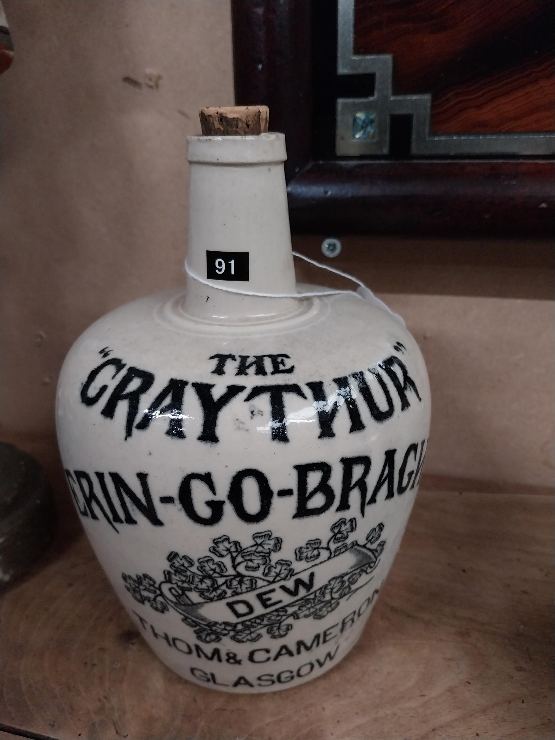 Rare 19th C. Erin Go Bragh Thom and Cameron Glasgow stoneware whiskey flagon. {20 cm H}.